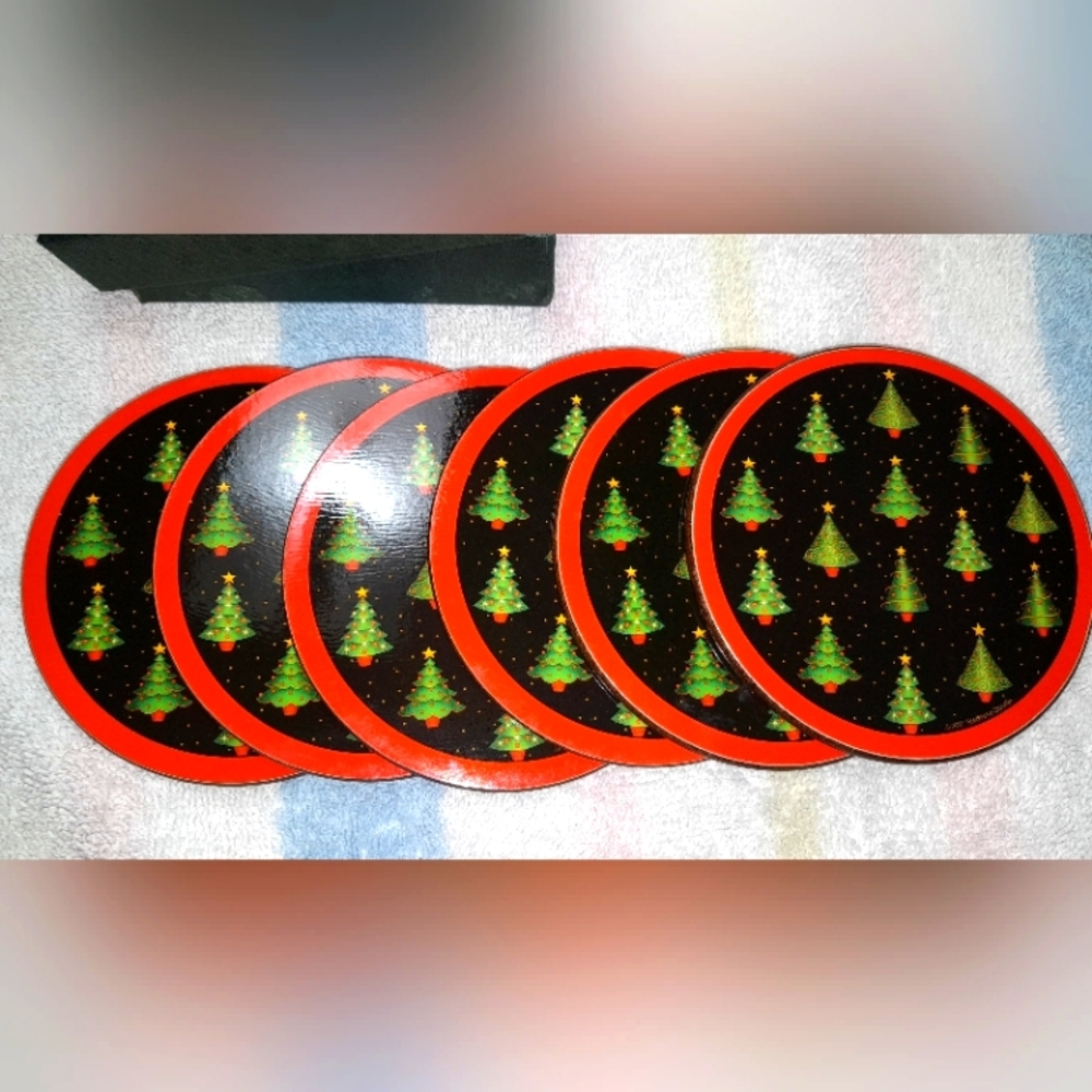 Jason Starry Trees Round Christmas Coasters Set of 6 with box